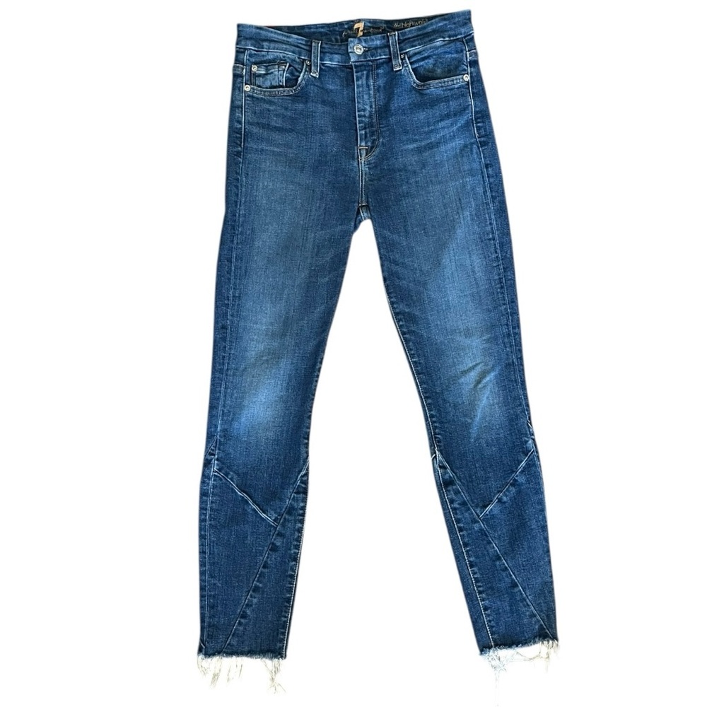 7 For All Mankind High Waist Ankle Skinny Jeans Blue Raw Hem Womens 27 AU8357594 - Picture 4 of 7